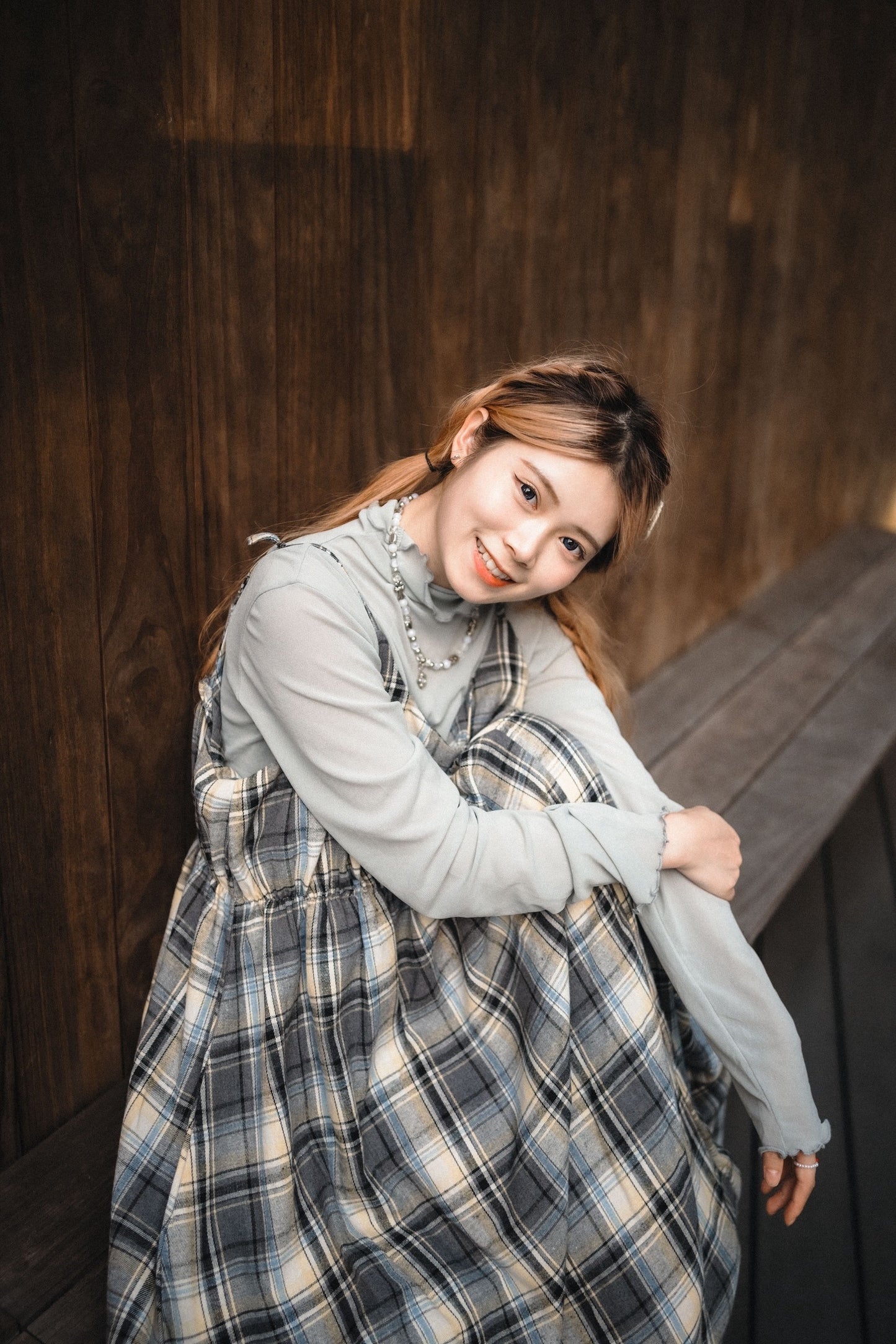 格子斜Ruffle吊帶OPS|2色入