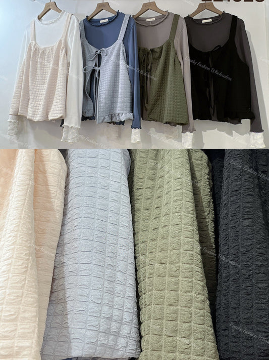 泡泡格綁帶背心外搭|4色入