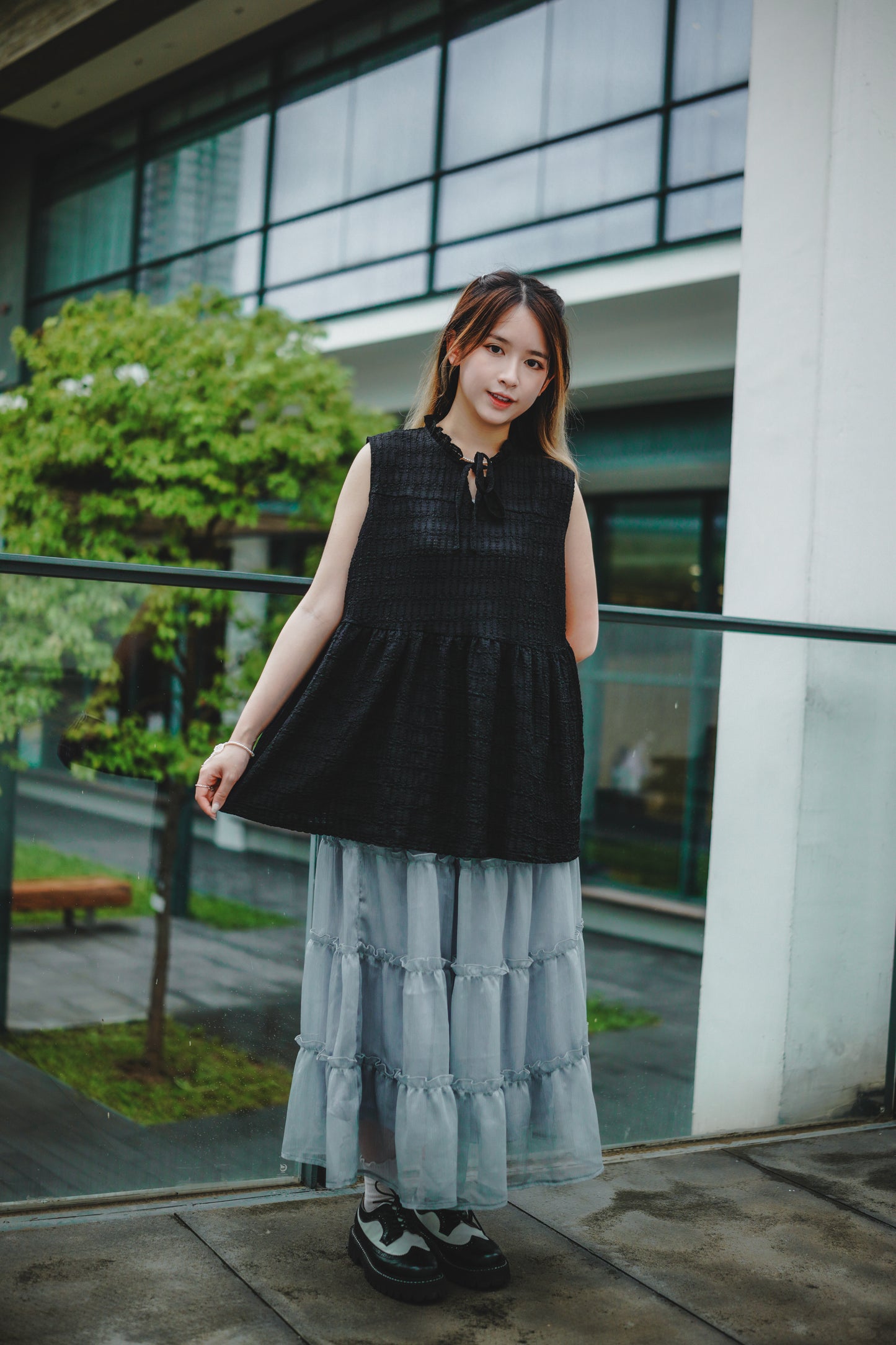 甜美蝴蝶綁帶小花邊背心|3色入