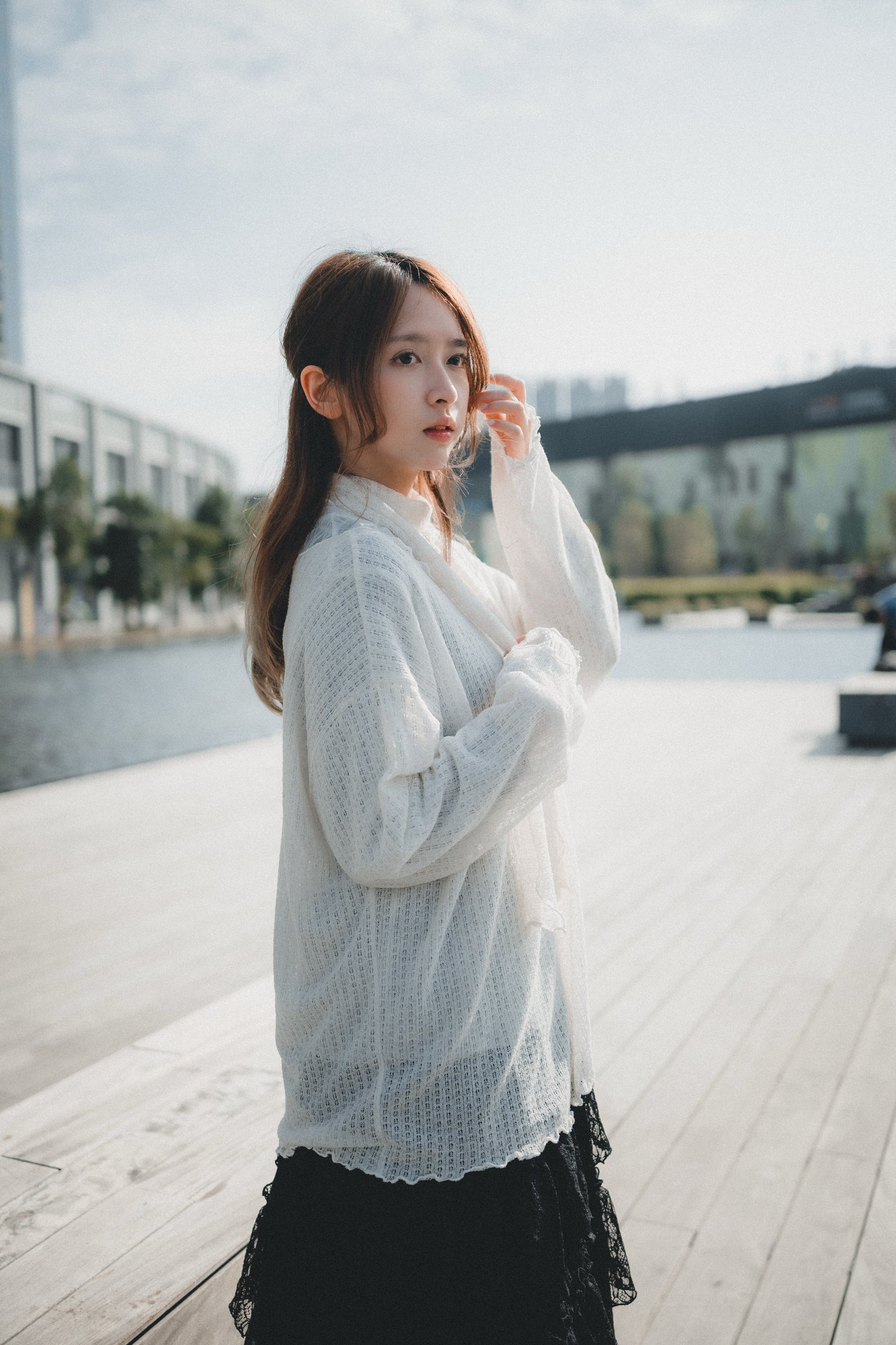 LOOSE FIT薄針織上衣 連圍巾set|3色入