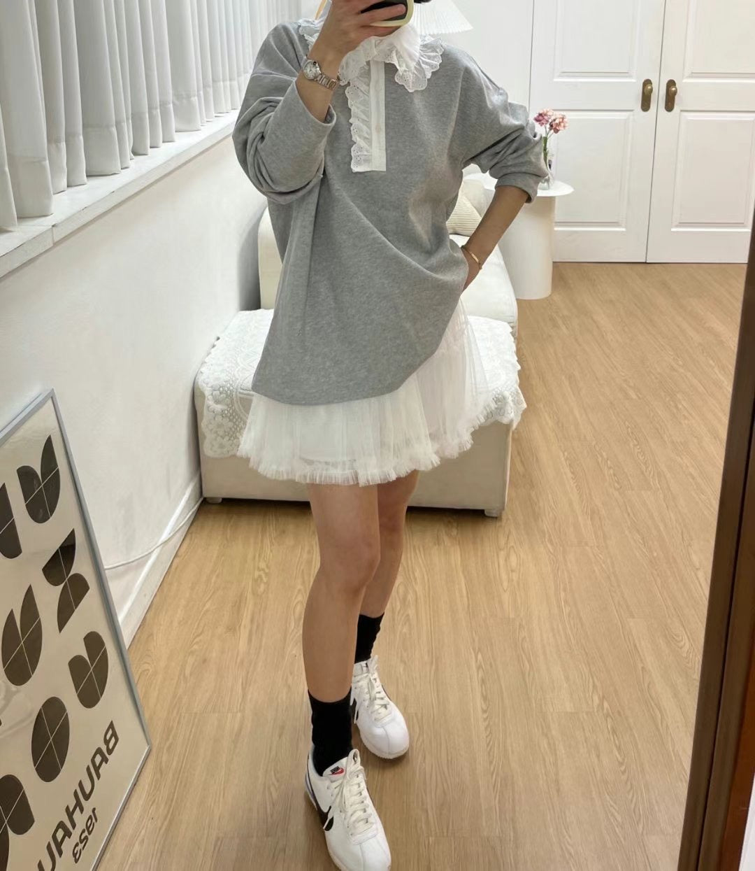 通花娃娃領 ❁ 薄長袖上衣|2色入