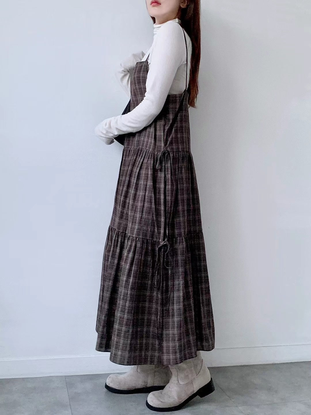 側分岔綁結格紋吊帶OPS🪵|2色入