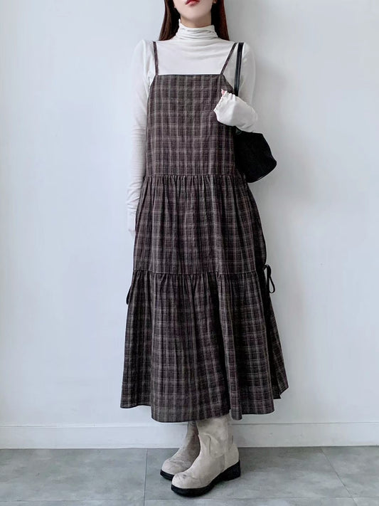 側分岔綁結格紋吊帶OPS🪵|2色入