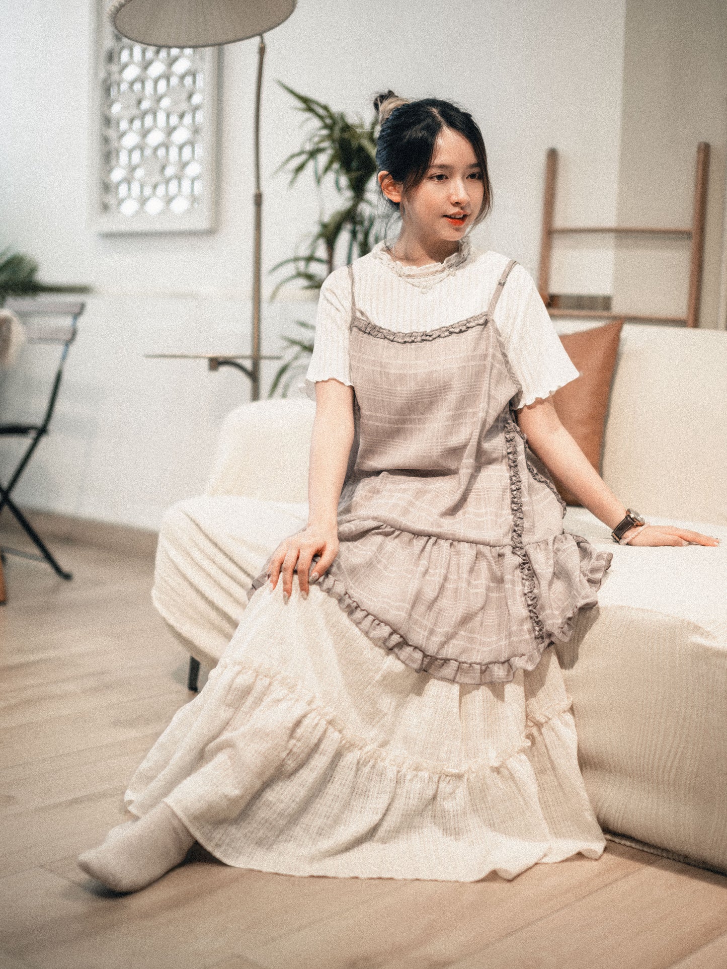 Lace領暗直紋TOP|2色入