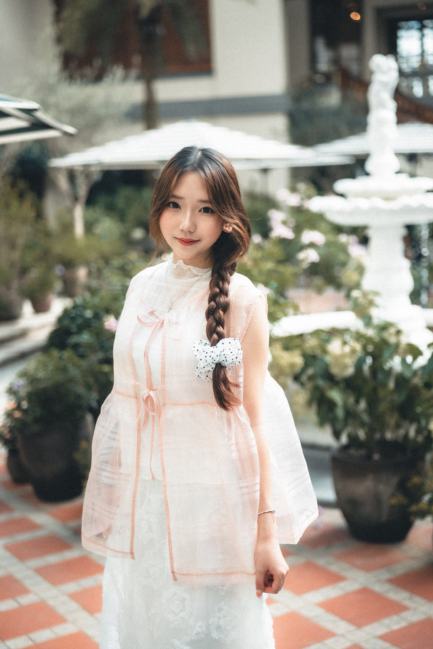 透紗珠光大格子紋背心layer|3色入