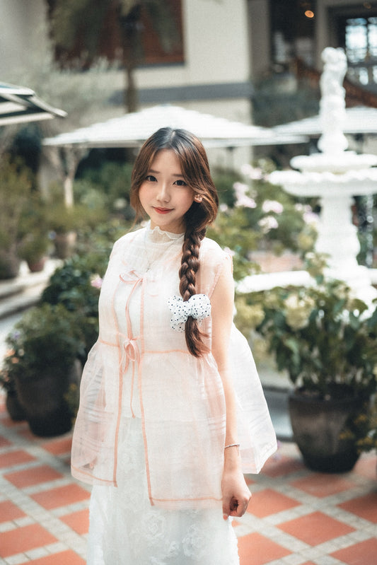 透紗珠光大格子紋背心layer|3色入