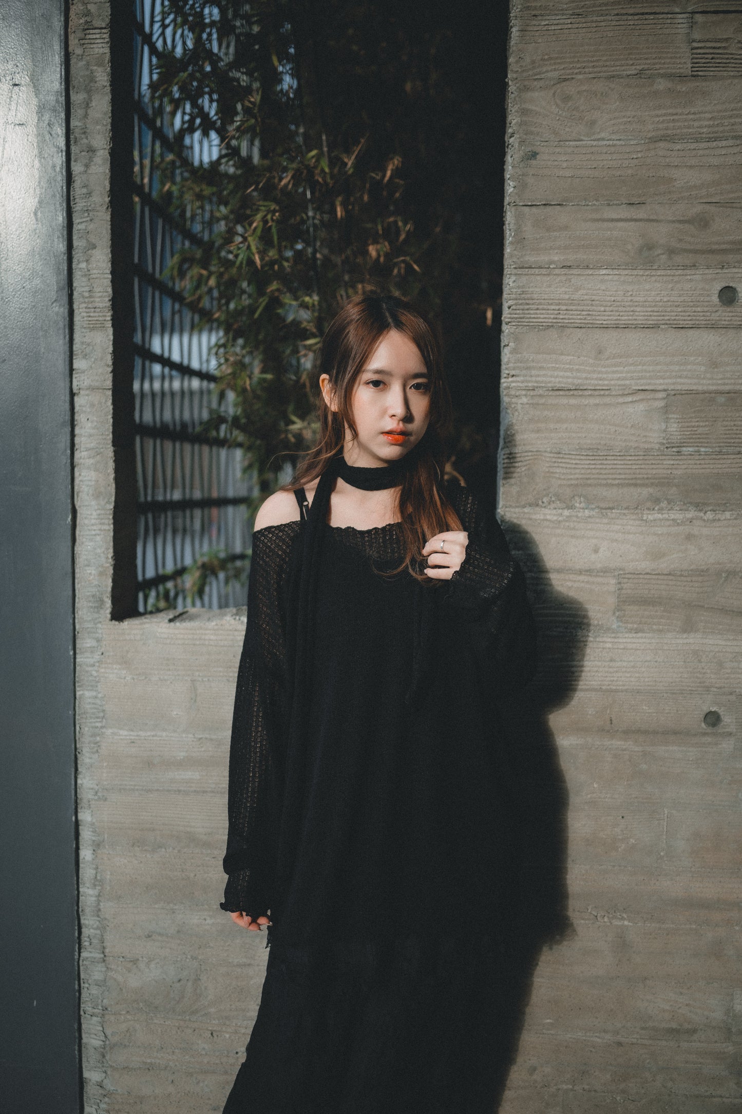 LOOSE FIT薄針織上衣 連圍巾set|3色入