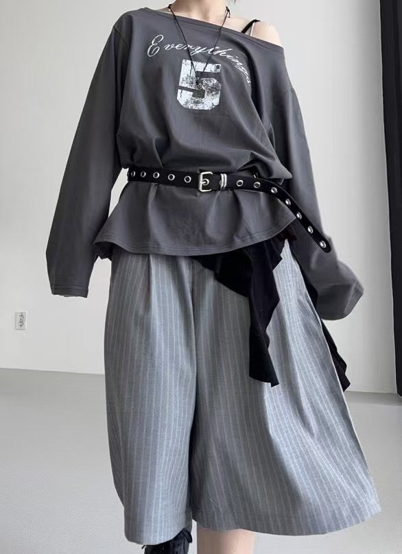 直條子六分西裝褲(連皮帶)|2色入