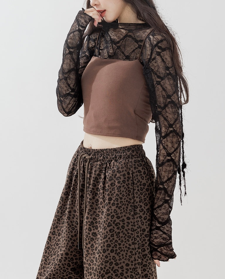 菱格紋蕾絲造型透膚上衣|2色入