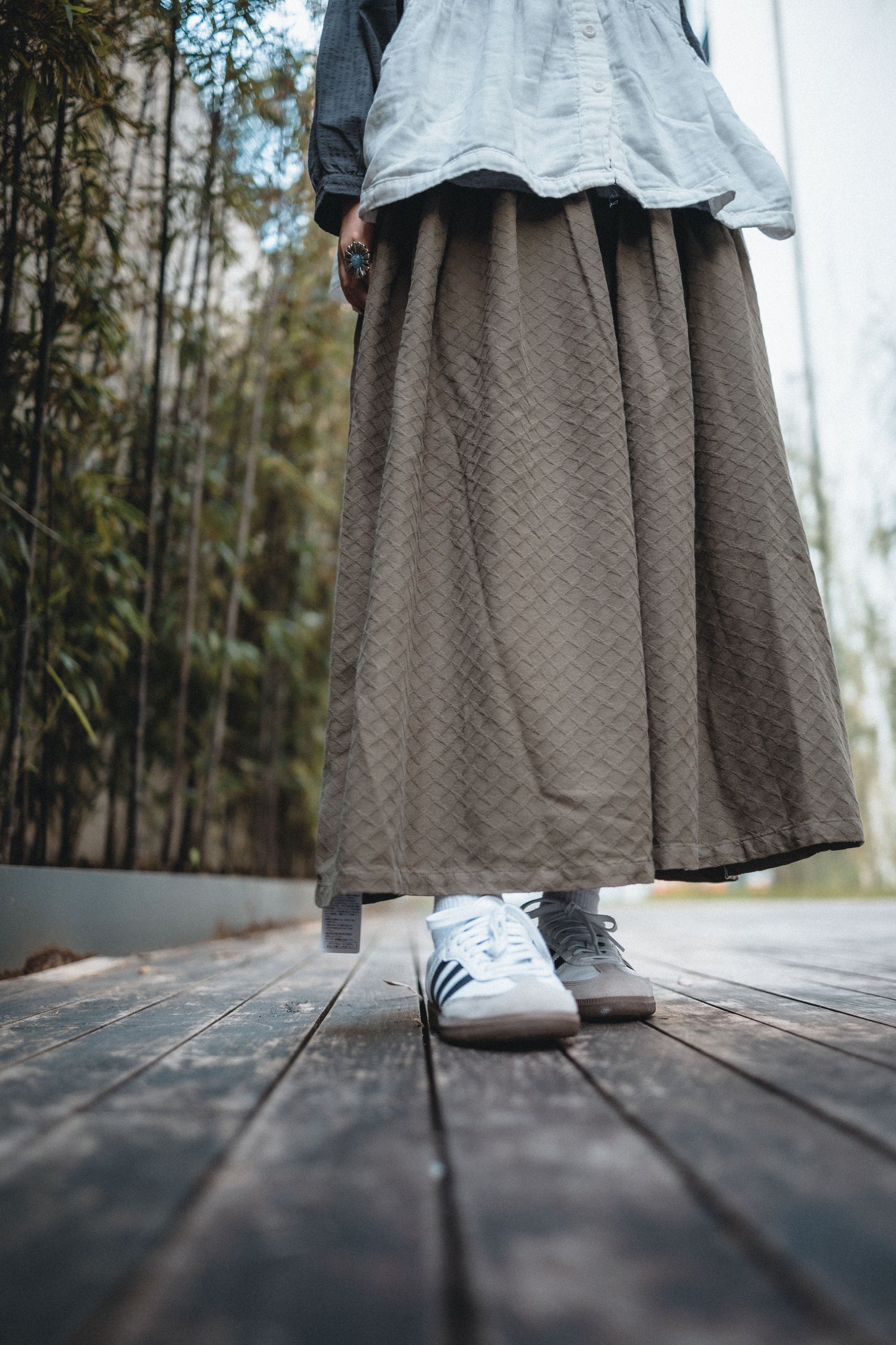 菱格壓紋棉A字闊裙|2色入