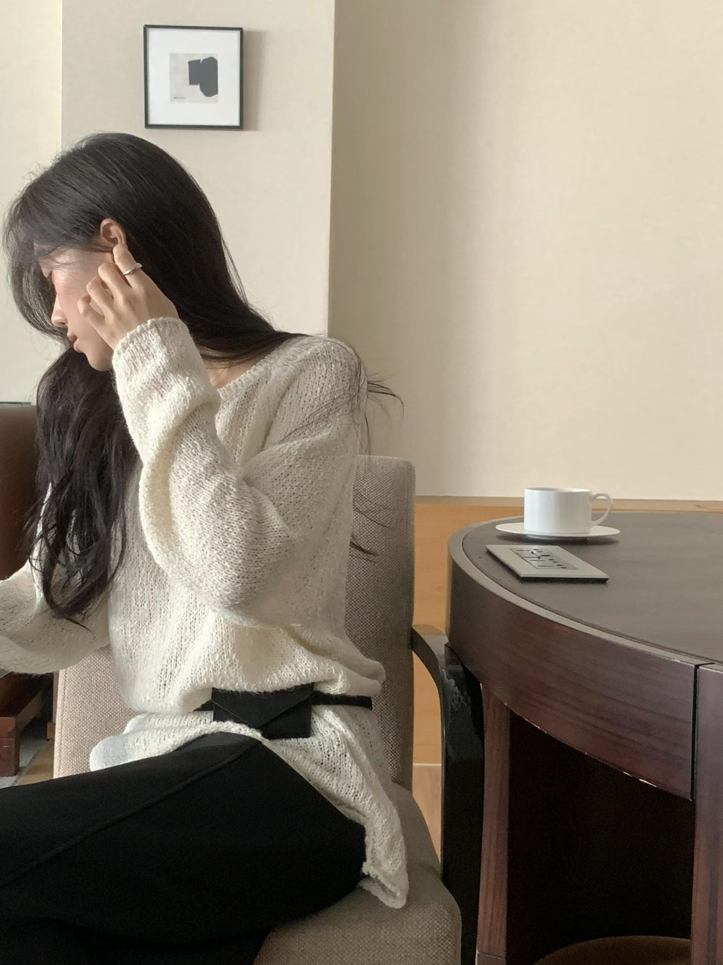 粗呢花羊毛寬身針織上衣|1色入