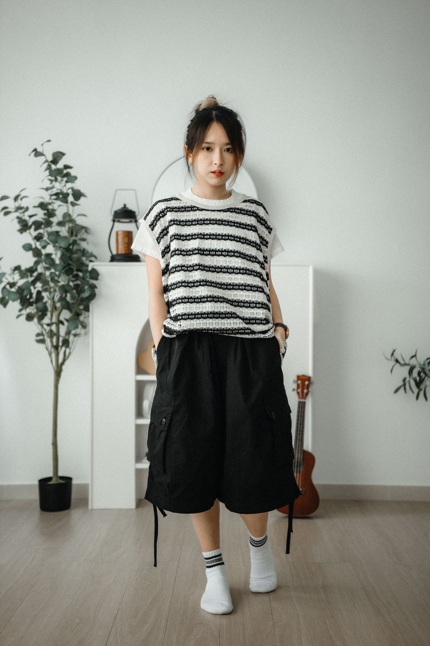 OVERSIZE洞洞條紋VEST|2色入