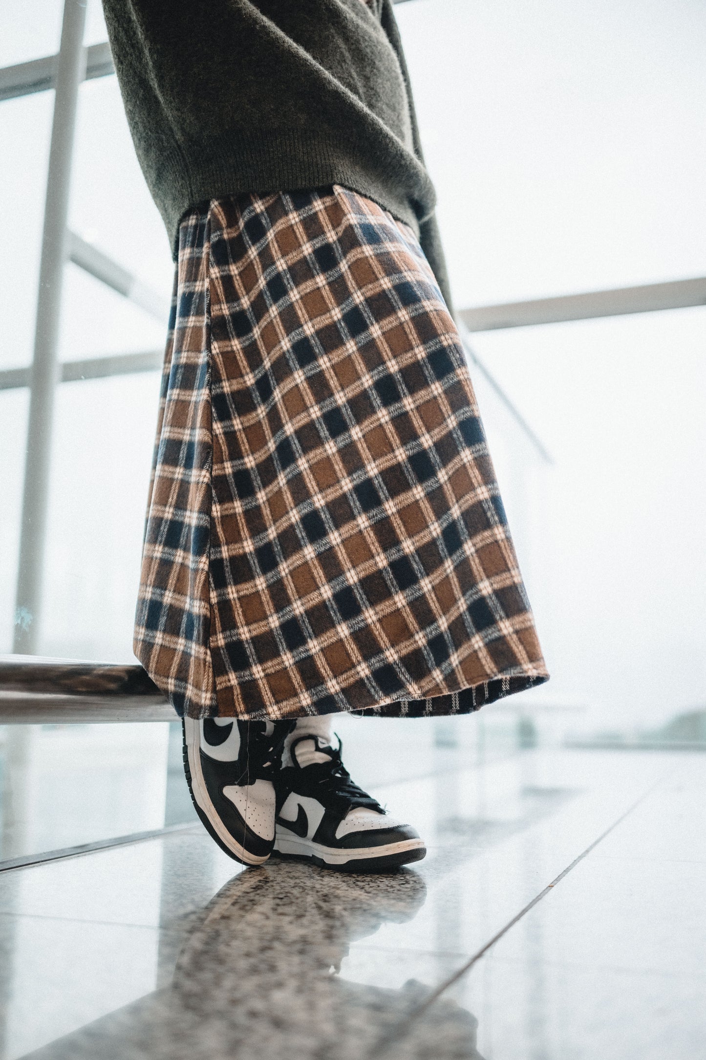 絨面格子A字半身裙|3色入