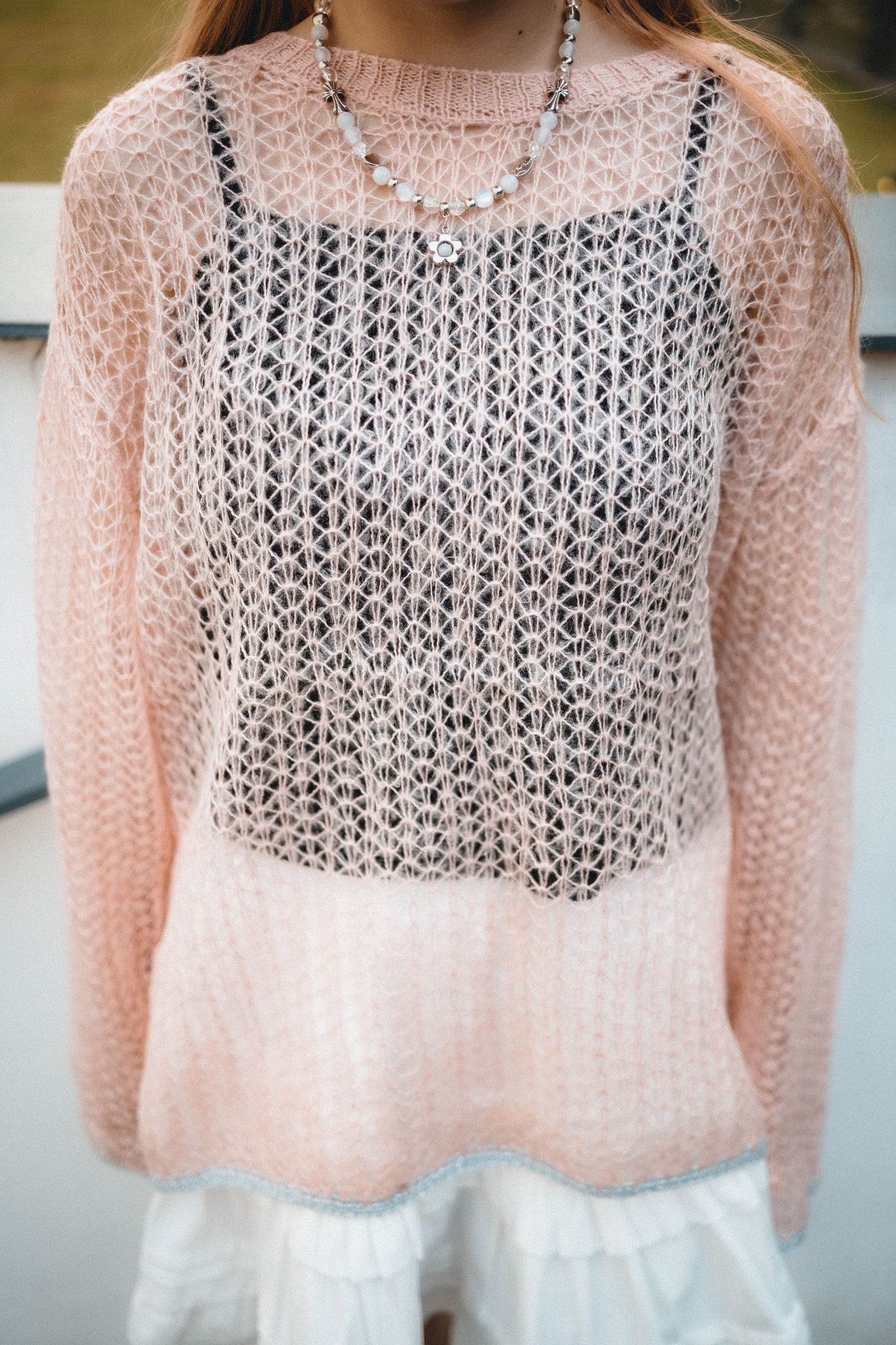 Soft Pastel~ 透膚拼色邊編織上衣|5色入