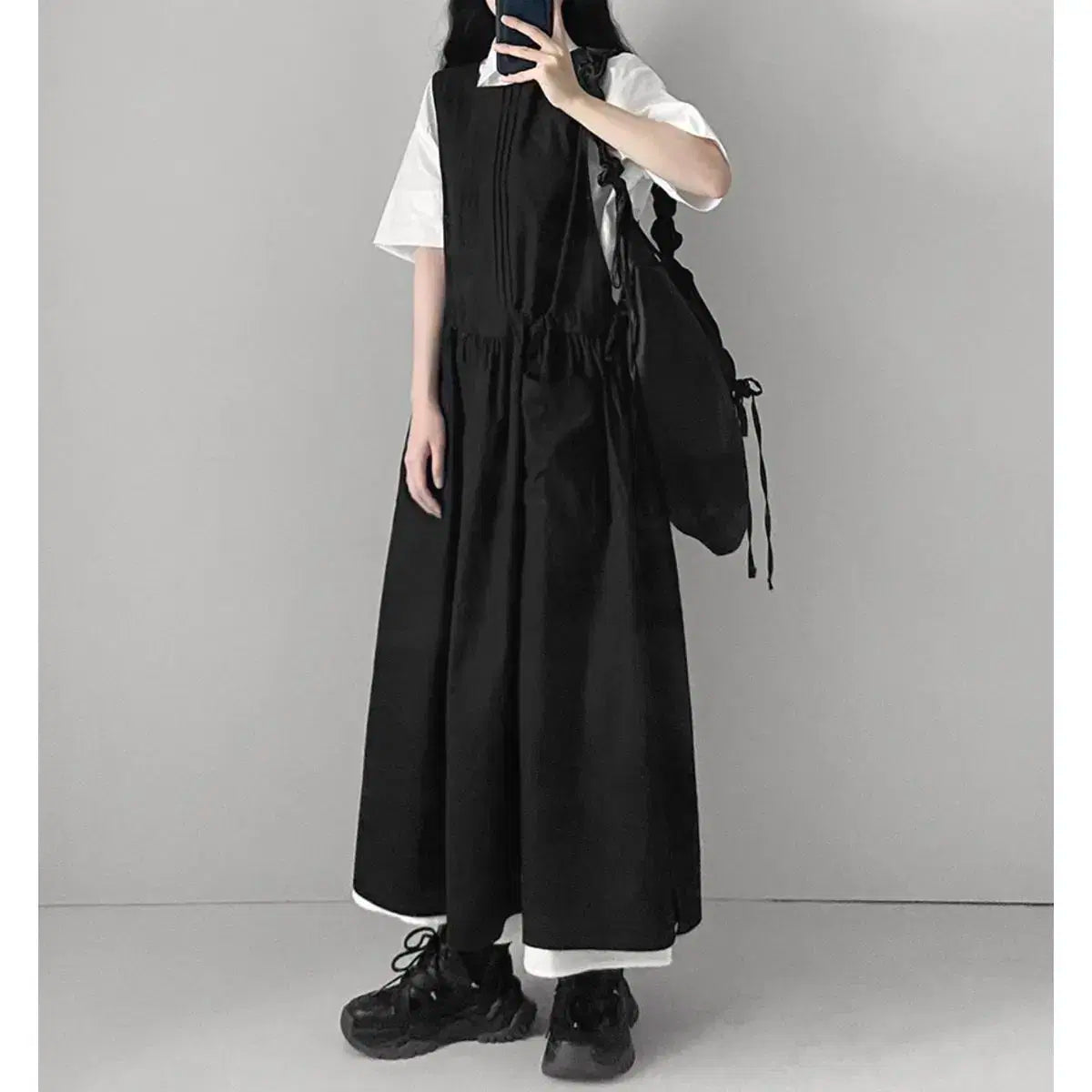 風琴摺紋側綁帶棉麻背心OPS|2色入