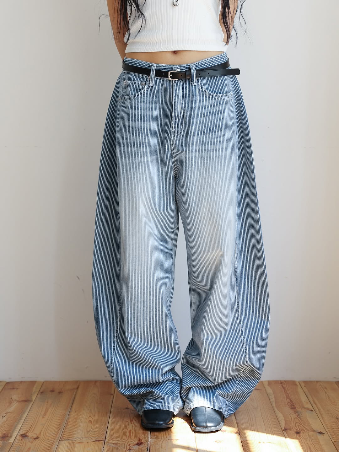 Stripe寬型斜切口氣球褲|2色入