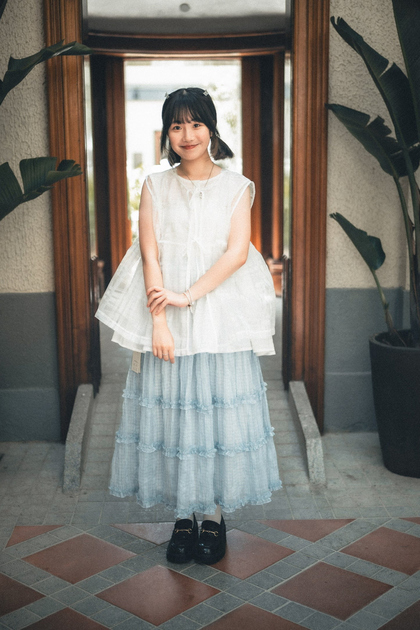 透紗格紋RUFFLE邊半身裙|3色入