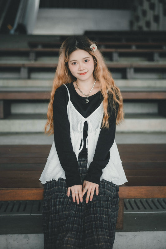 小菱格壓紋🔸荷葉吊帶layer|3色入