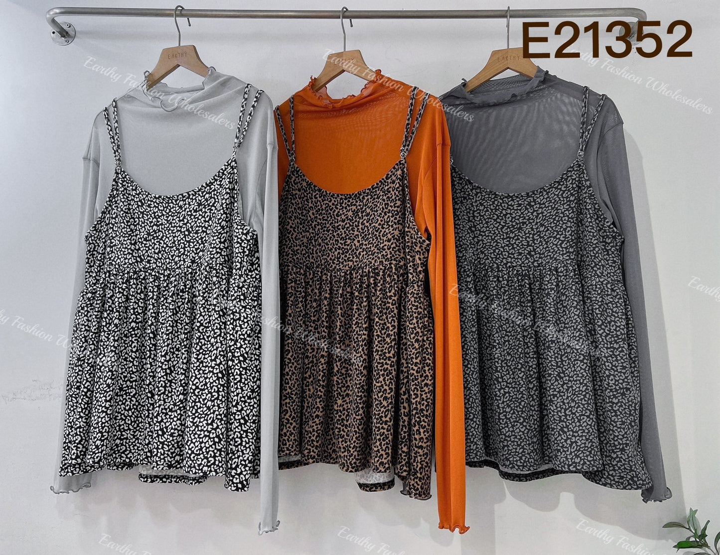 豹紋pattern吊帶layer|3色入