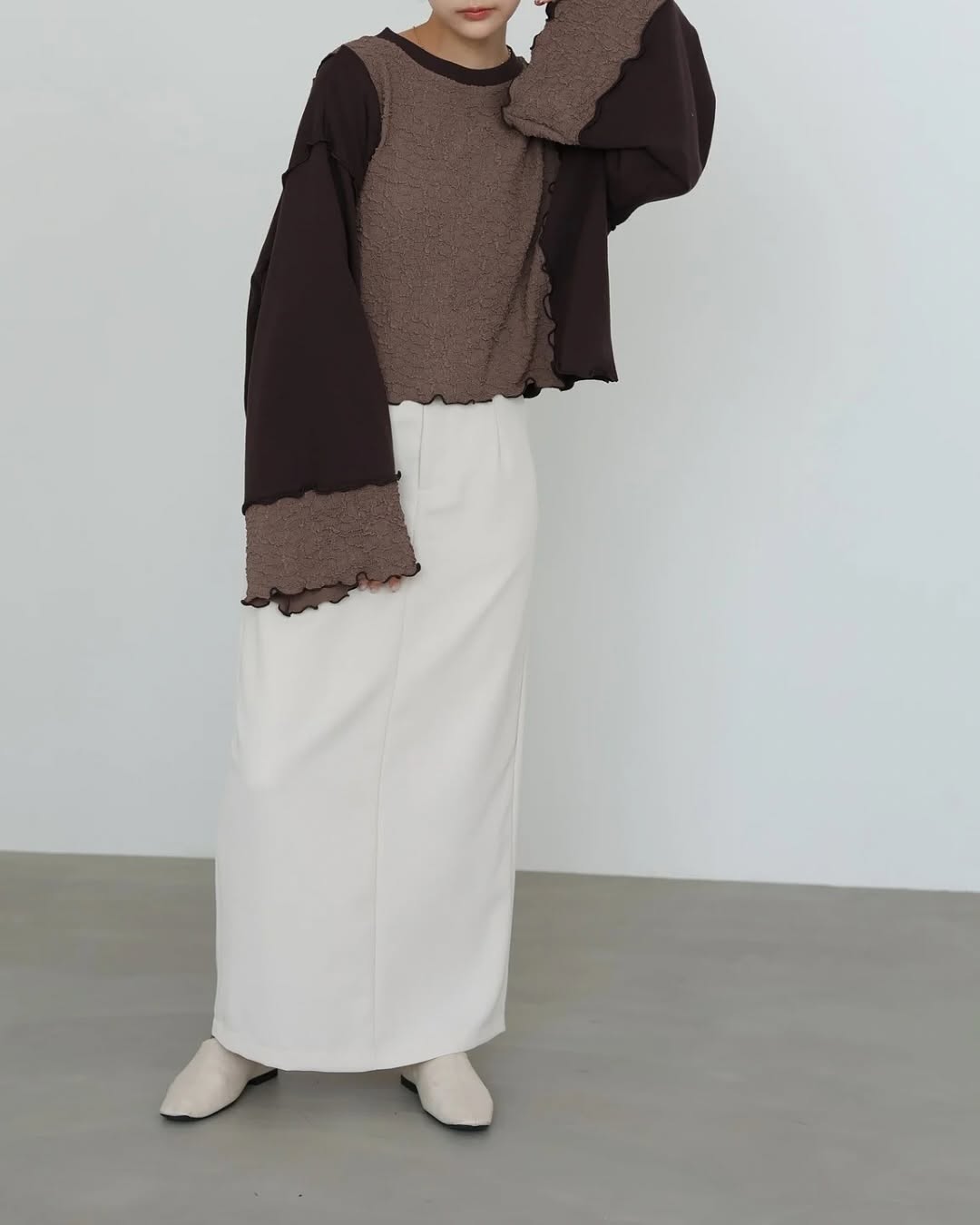 雙拼布料捲捲邊Crop Tee|3色入