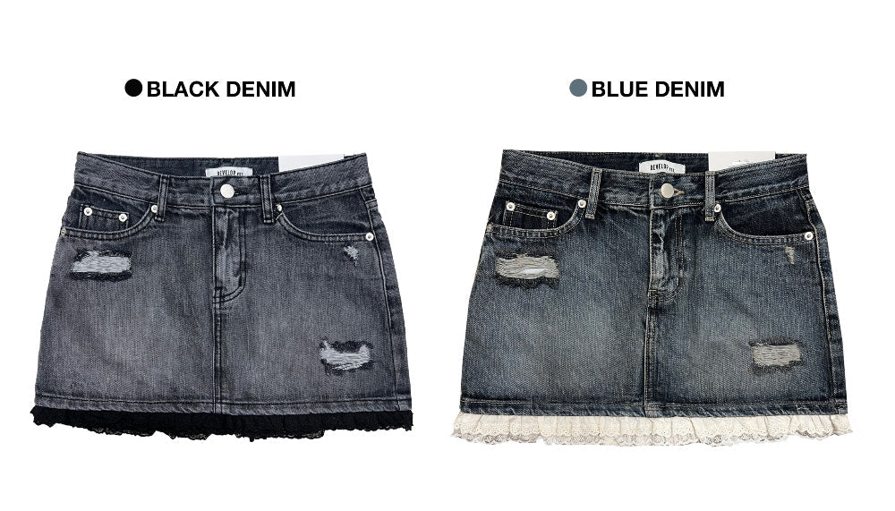 Sugar Lace Vintage Washing Denim Mini Skirt | 2 colors