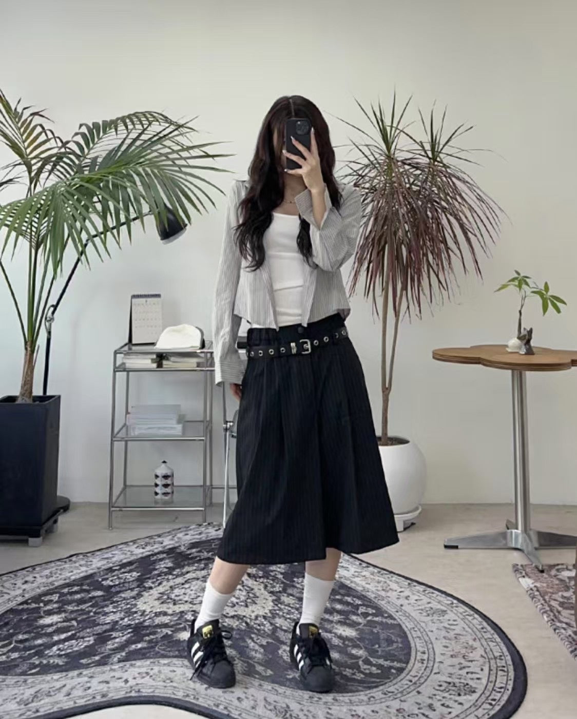 直條子六分西裝褲(連皮帶)|2色入