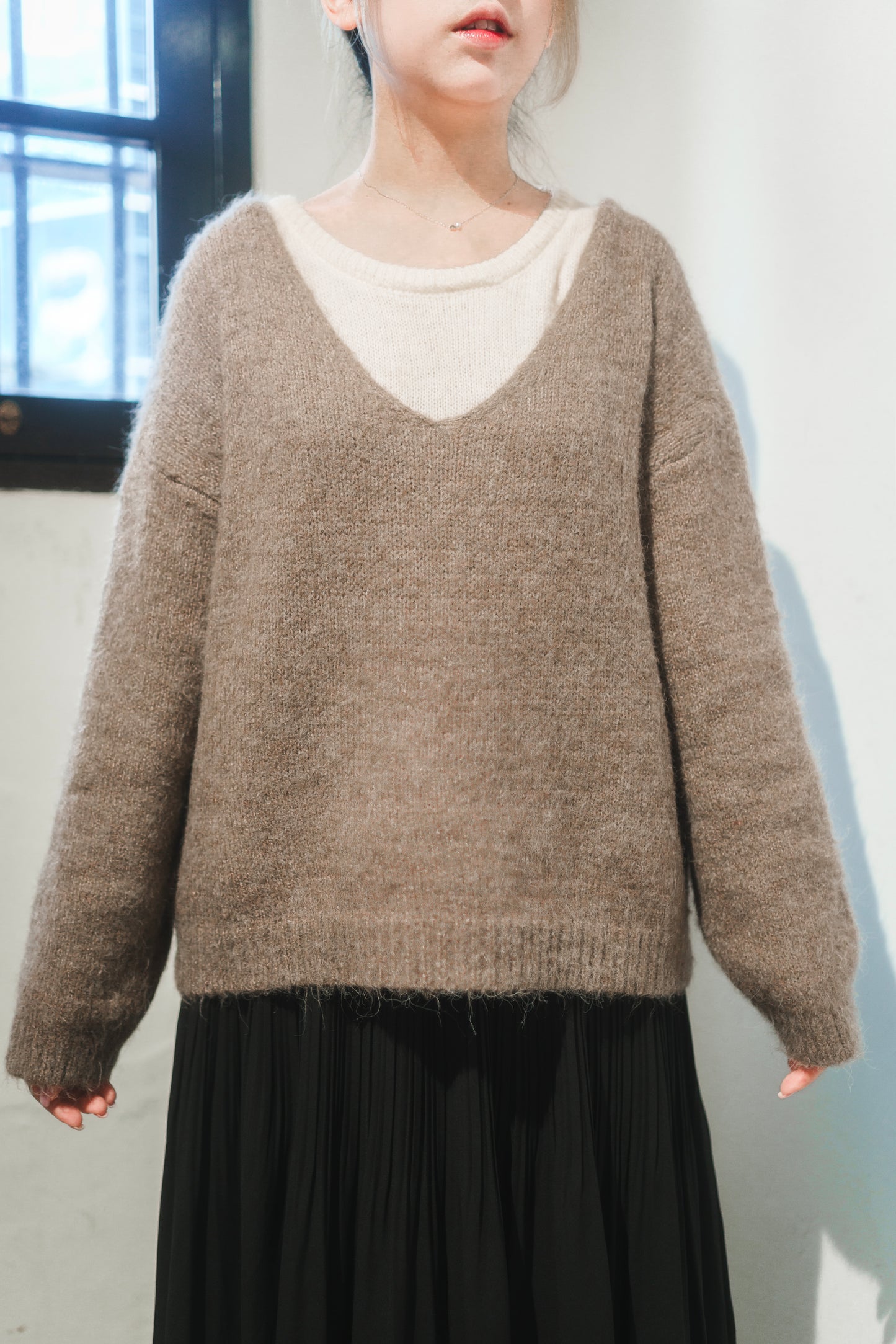 綿綿大V領連圓領背心針織兩件套 | 2 colors