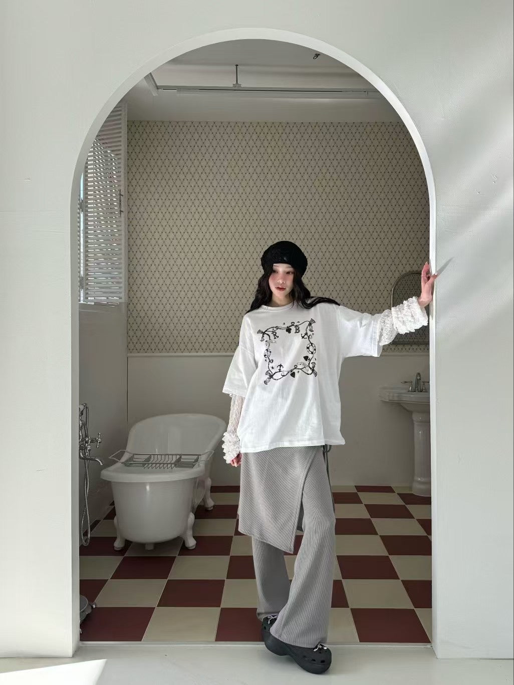 ROMANTIC RUFFLE LACE SLEEVES TEE | 3色入