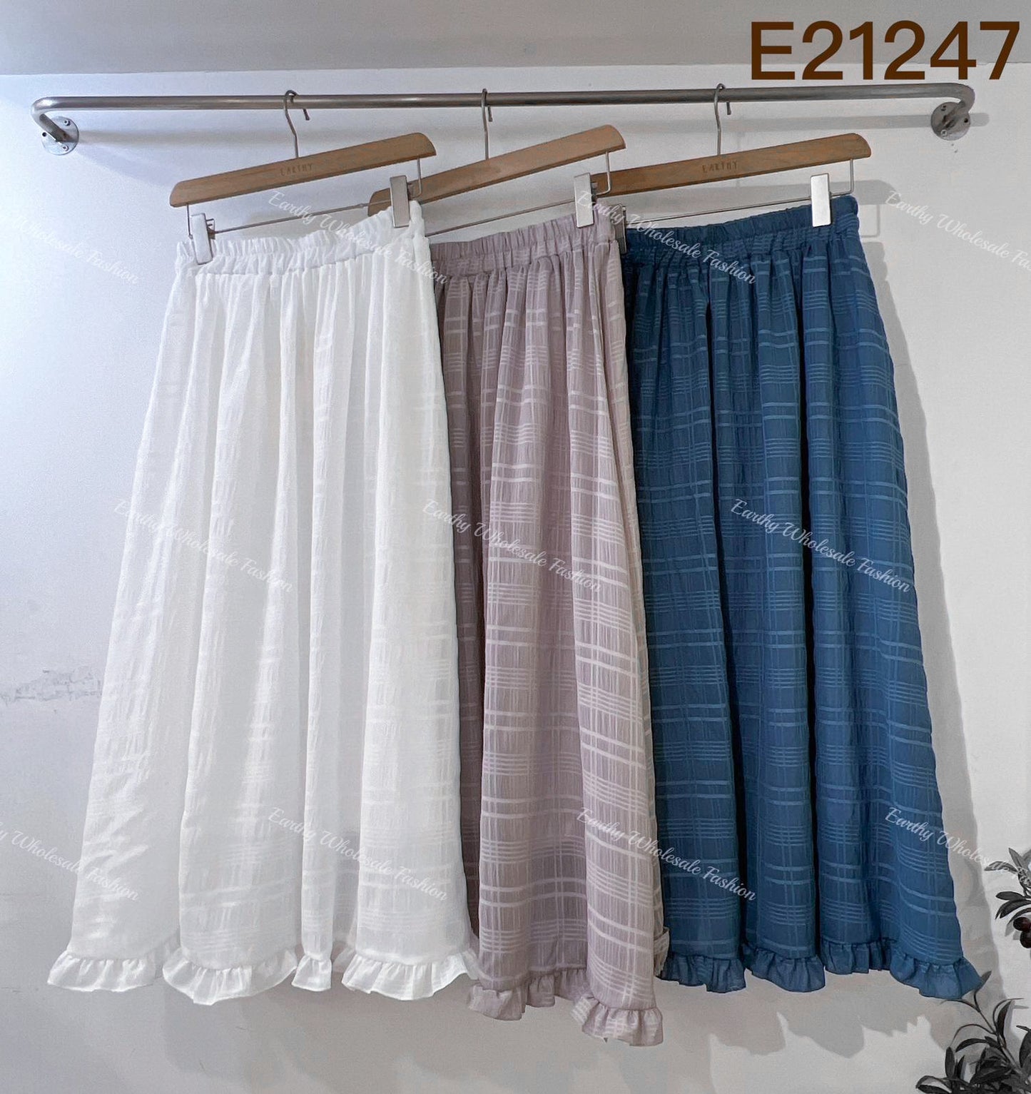 Ruffle尾暗格紋半身裙|3色入