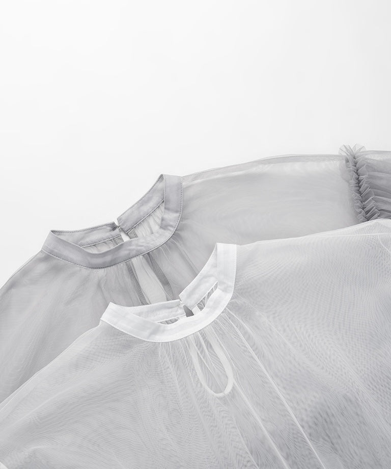 靚重工✨ 澎袖透紗蛋糕娃娃裙罩衫|2色入