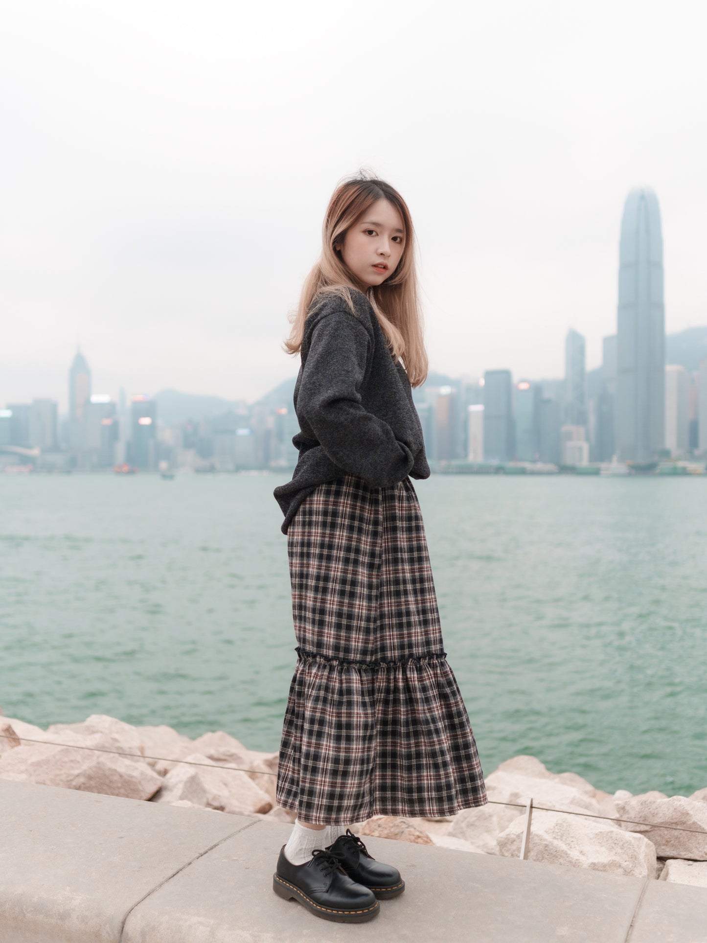 英倫拼色格子蛋糕裙|2色入