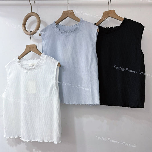 夏天百搭の RUFFLE 暗紋背心|3色入