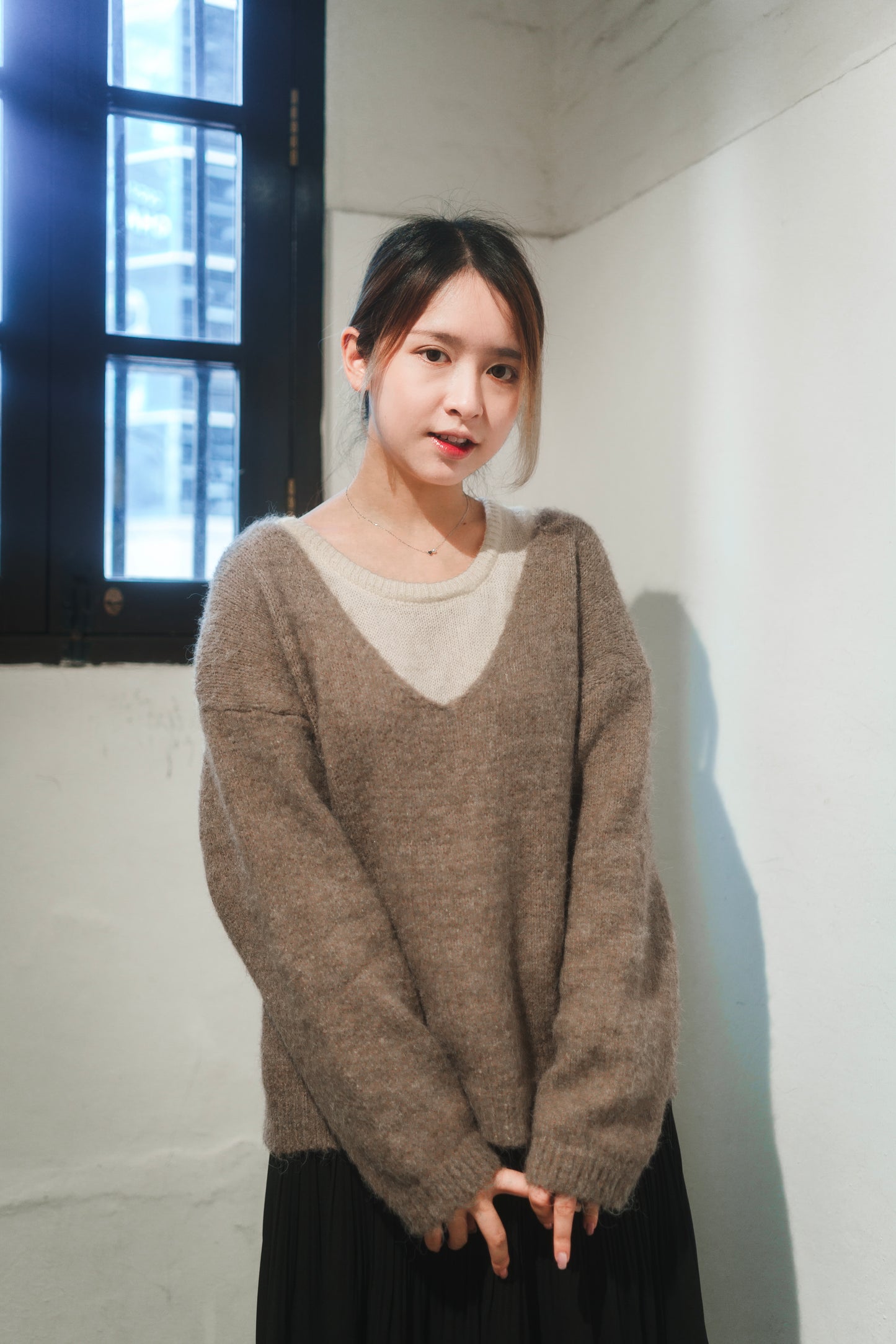 綿綿大V領連圓領背心針織兩件套 | 2 colors