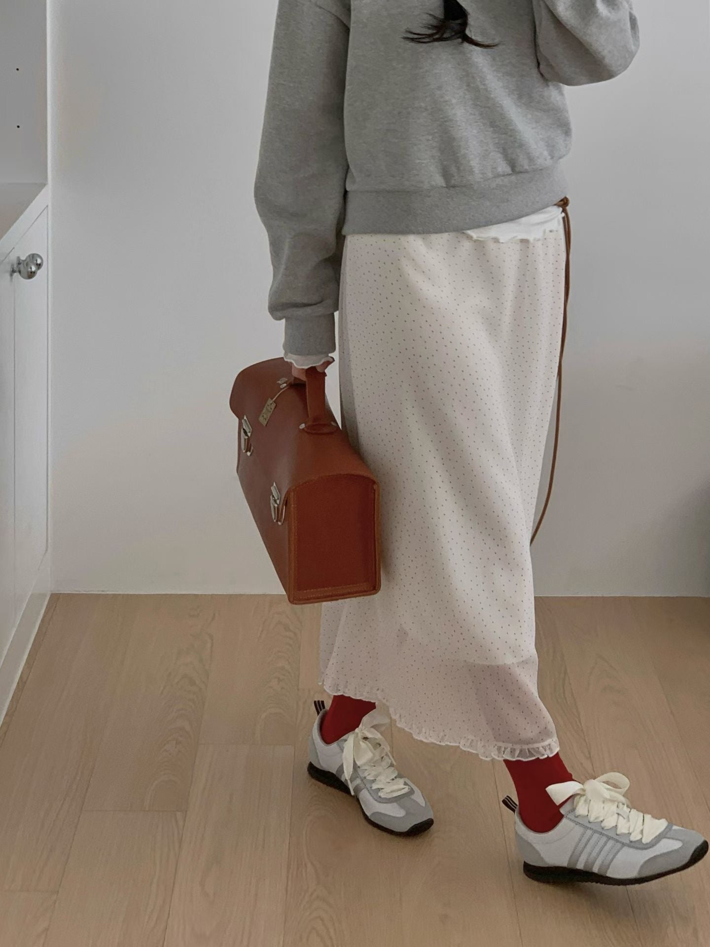 鬆緊腰dot dot花邊雪紡裙|2色入