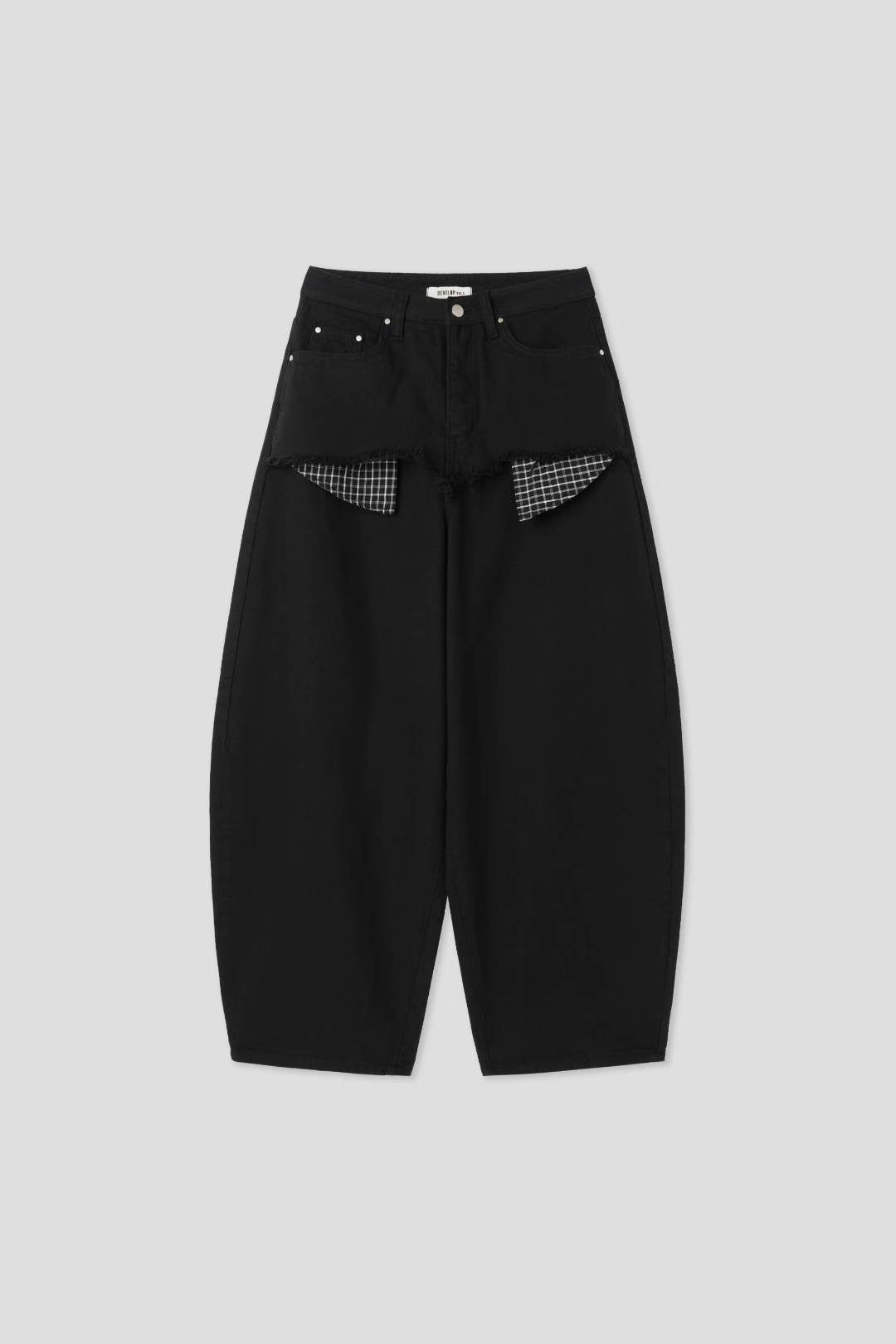 剪裁層疊拼格紋布氣球褲|1色入