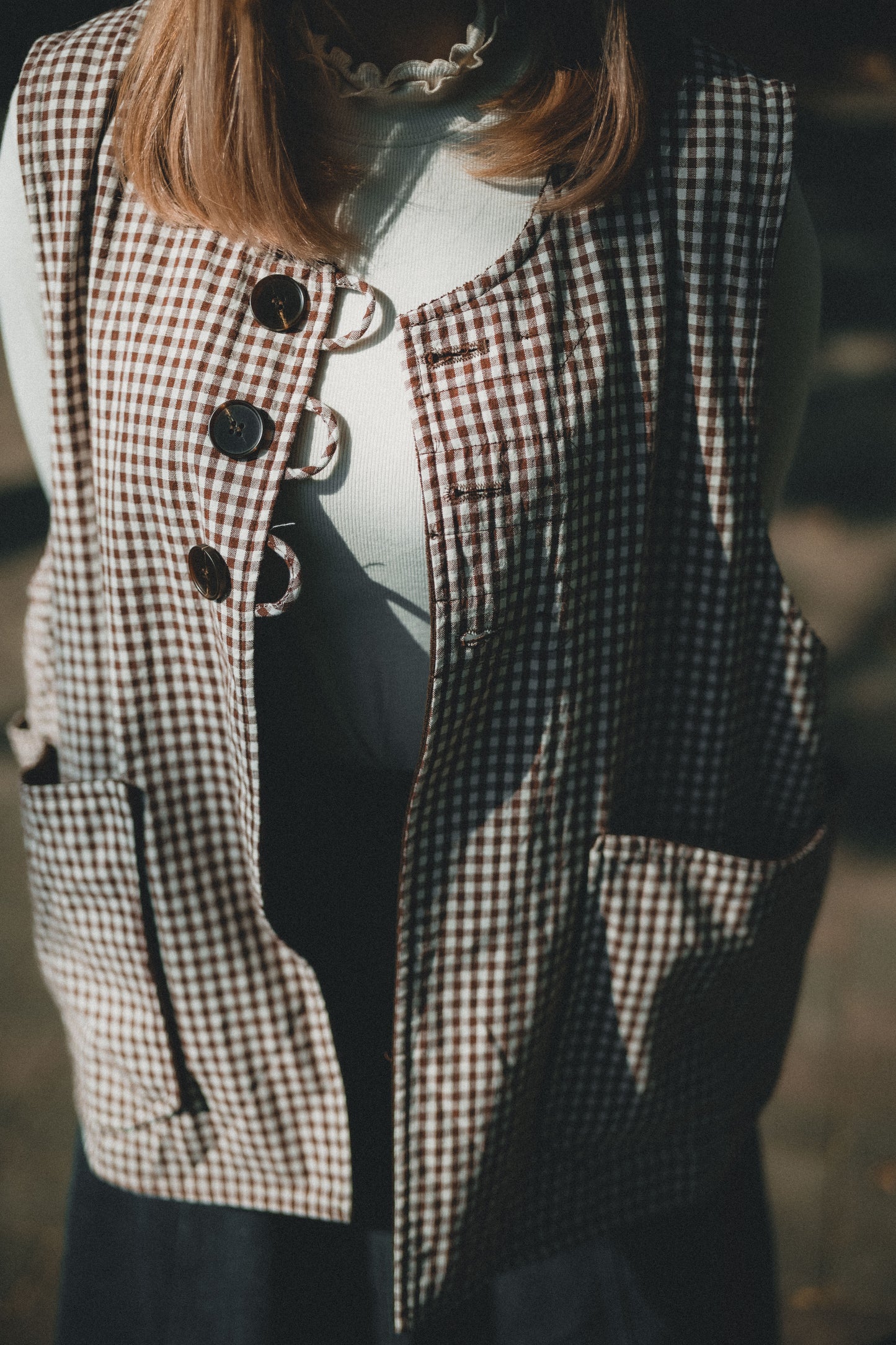 兩面穿QQ格仔鈕扣馬甲|2色入