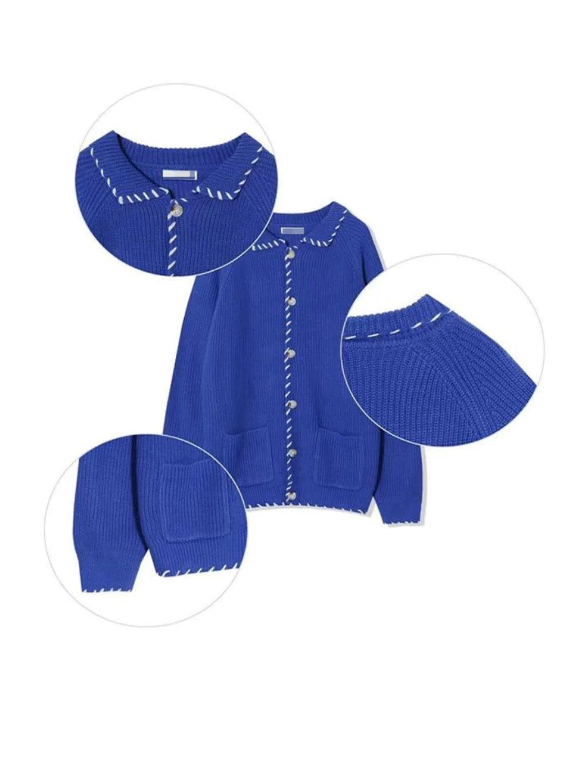 白色粗車線反領針織外套|2色入