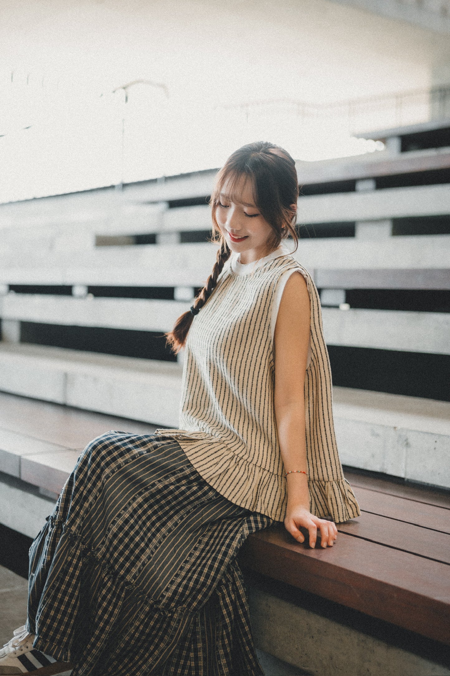 無印風 · 麻質2WAY直紋綁帶背心外搭|2色入