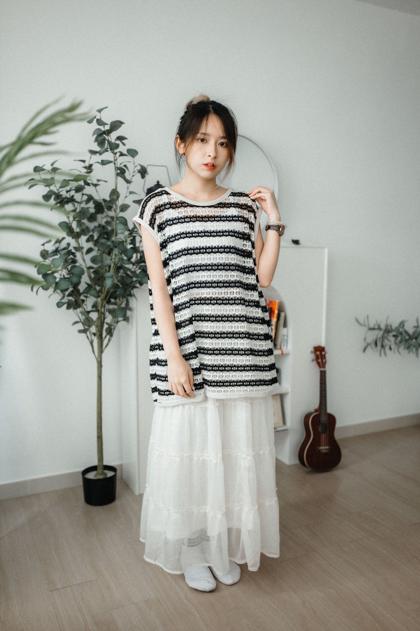 OVERSIZE洞洞條紋VEST|2色入