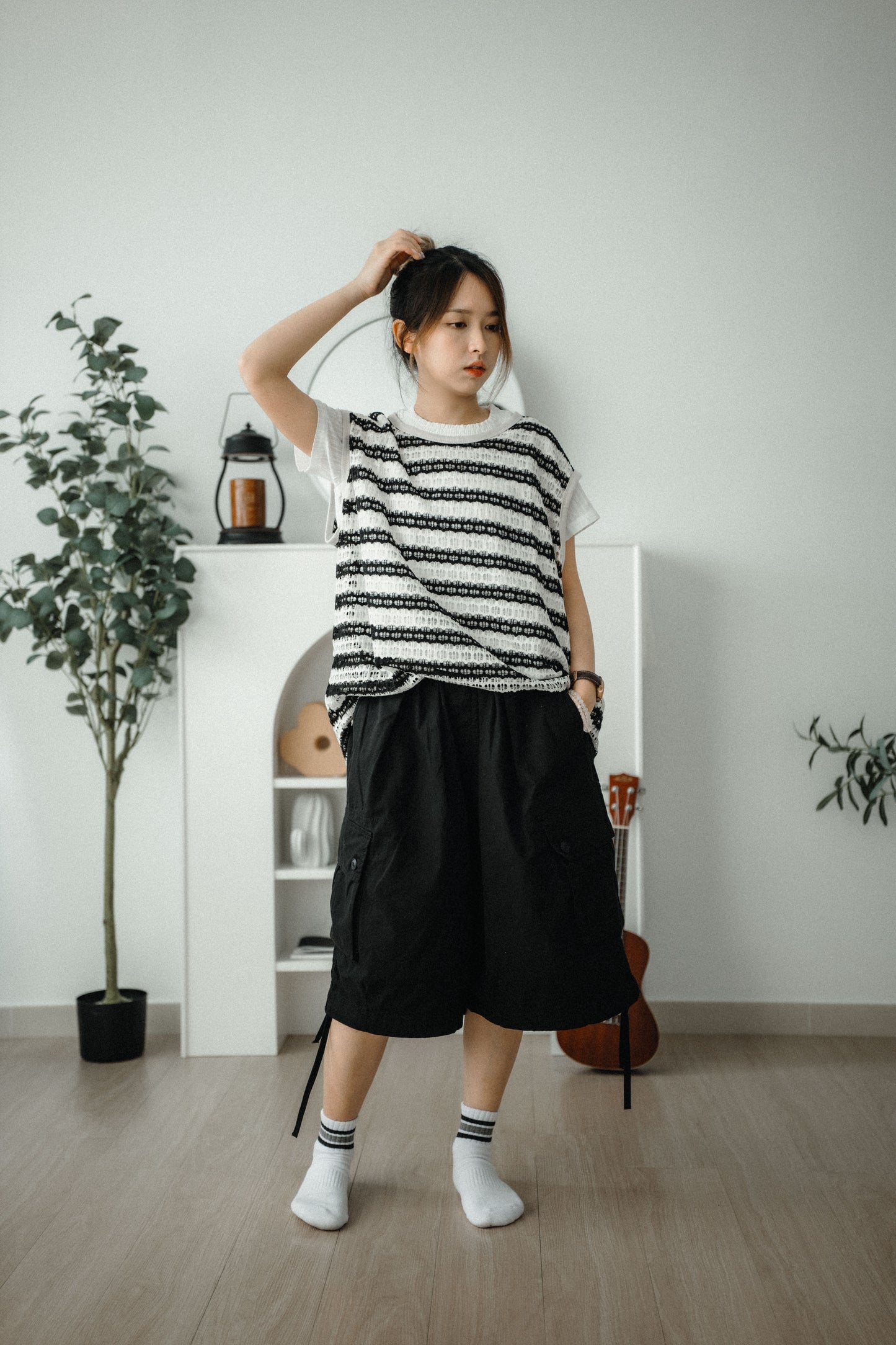 OVERSIZE洞洞條紋VEST|2色入