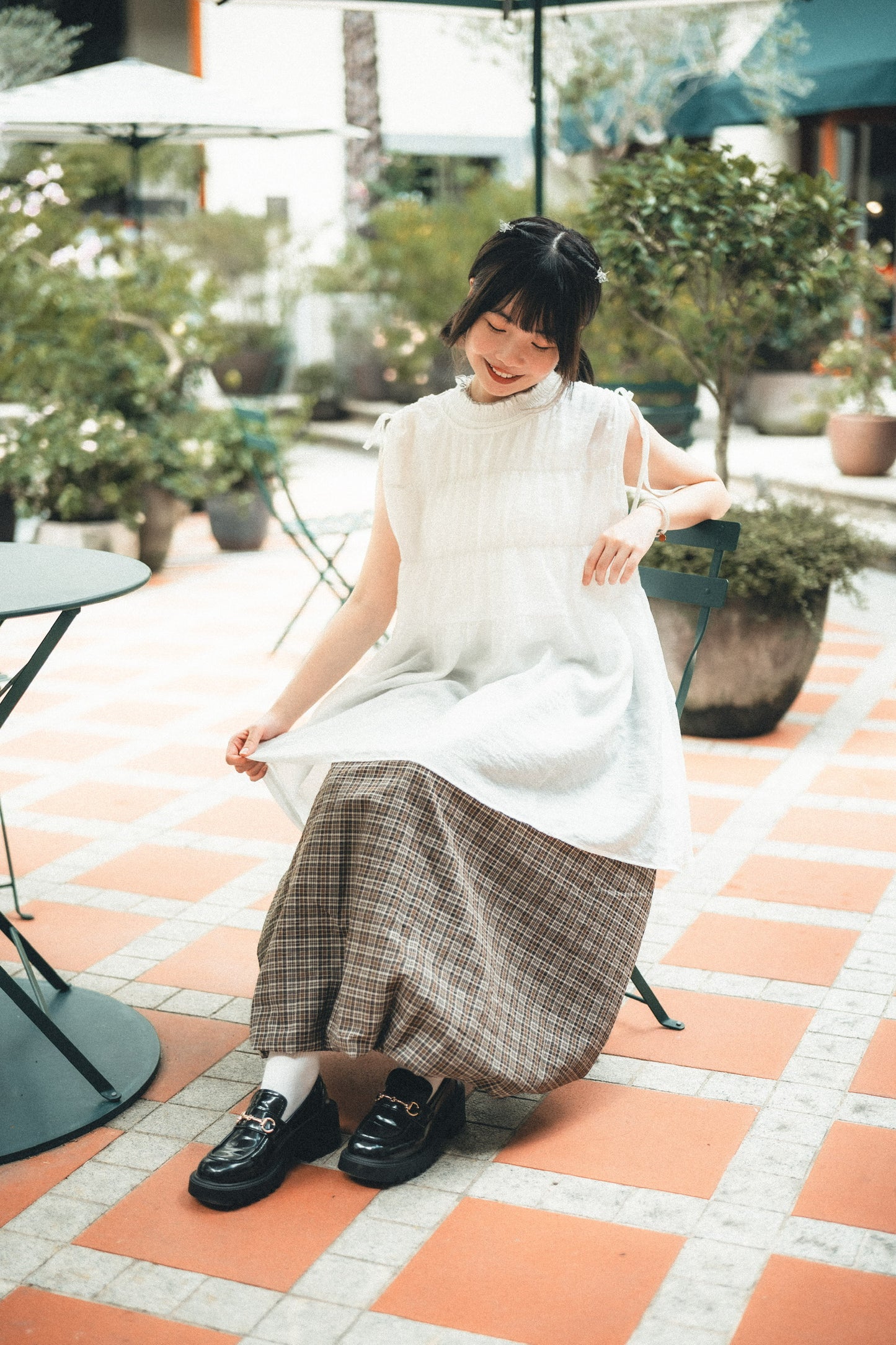獨家!大地色tone🧋格子雲朵泡泡裙|2色入