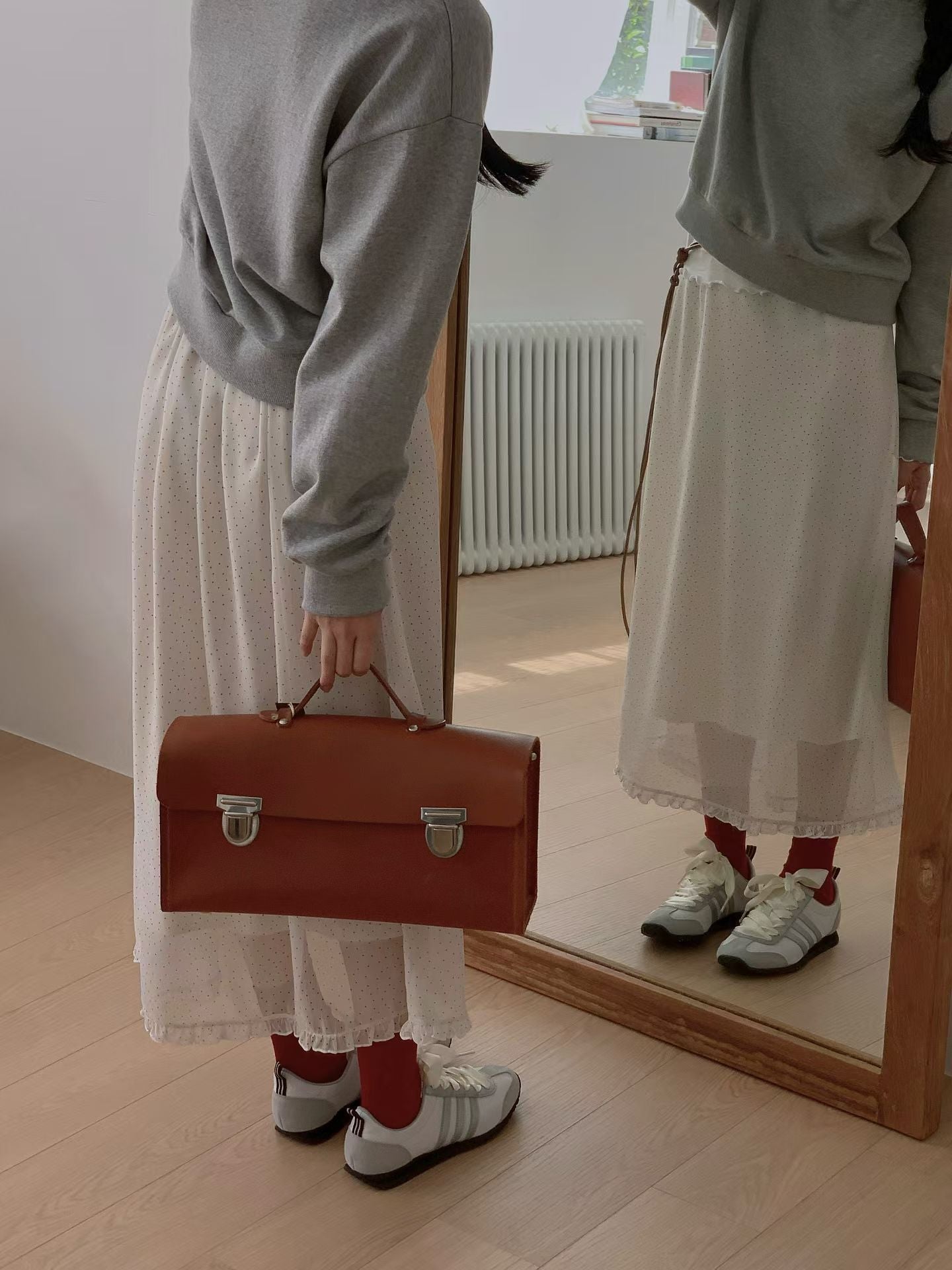 鬆緊腰dot dot花邊雪紡裙|2色入