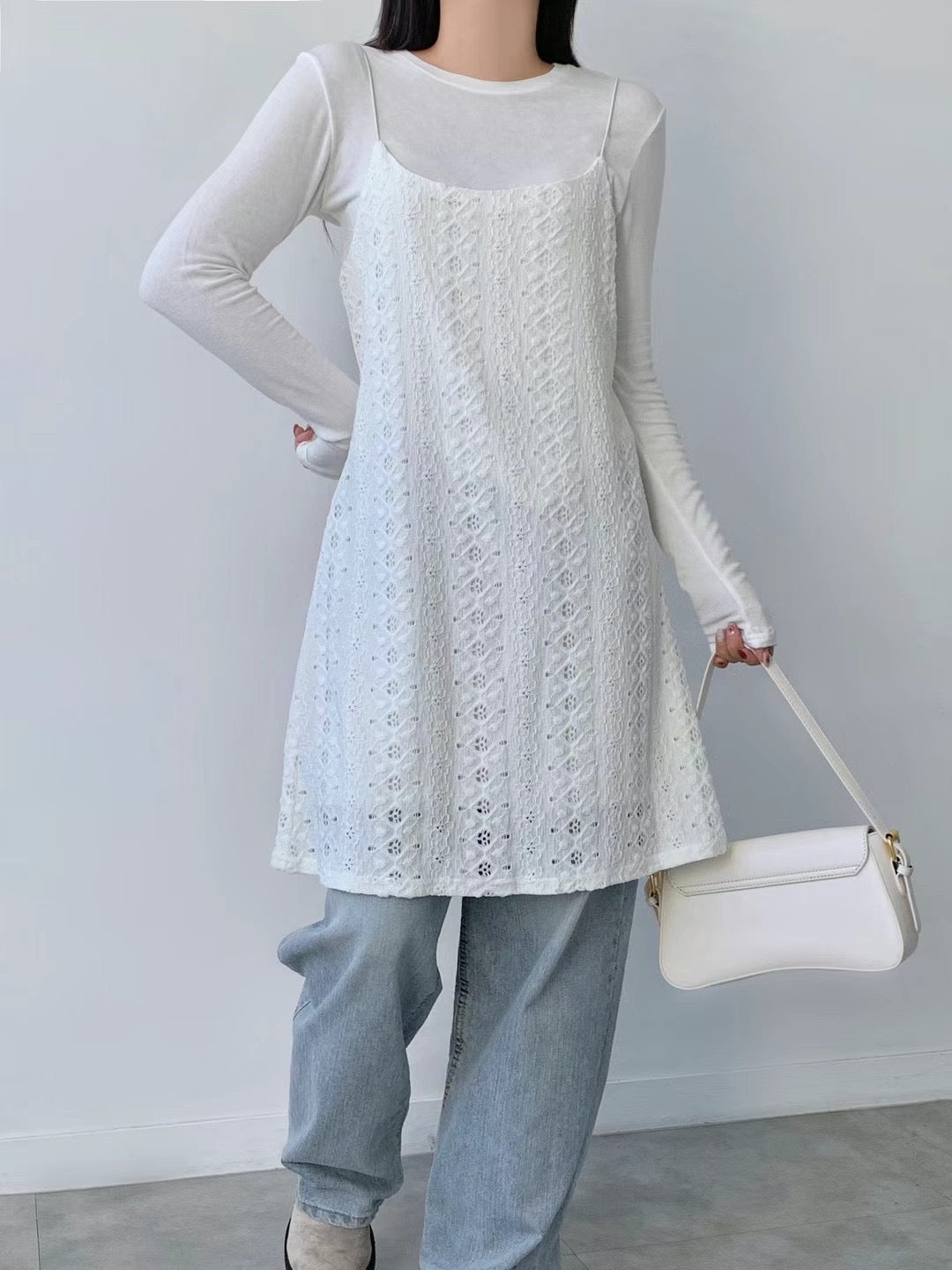 鈎織鏤花吊帶中長款OPS|3色入