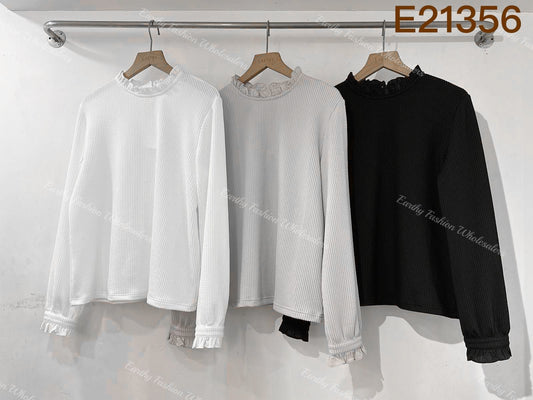 扭扭紋親膚拼接小企領TOP|3色入