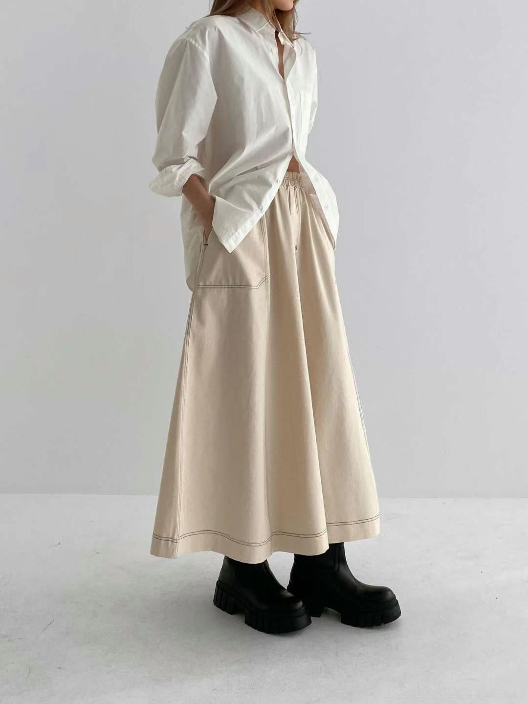 顯瘦裙形!橡筋頭明線A字裙|3色入