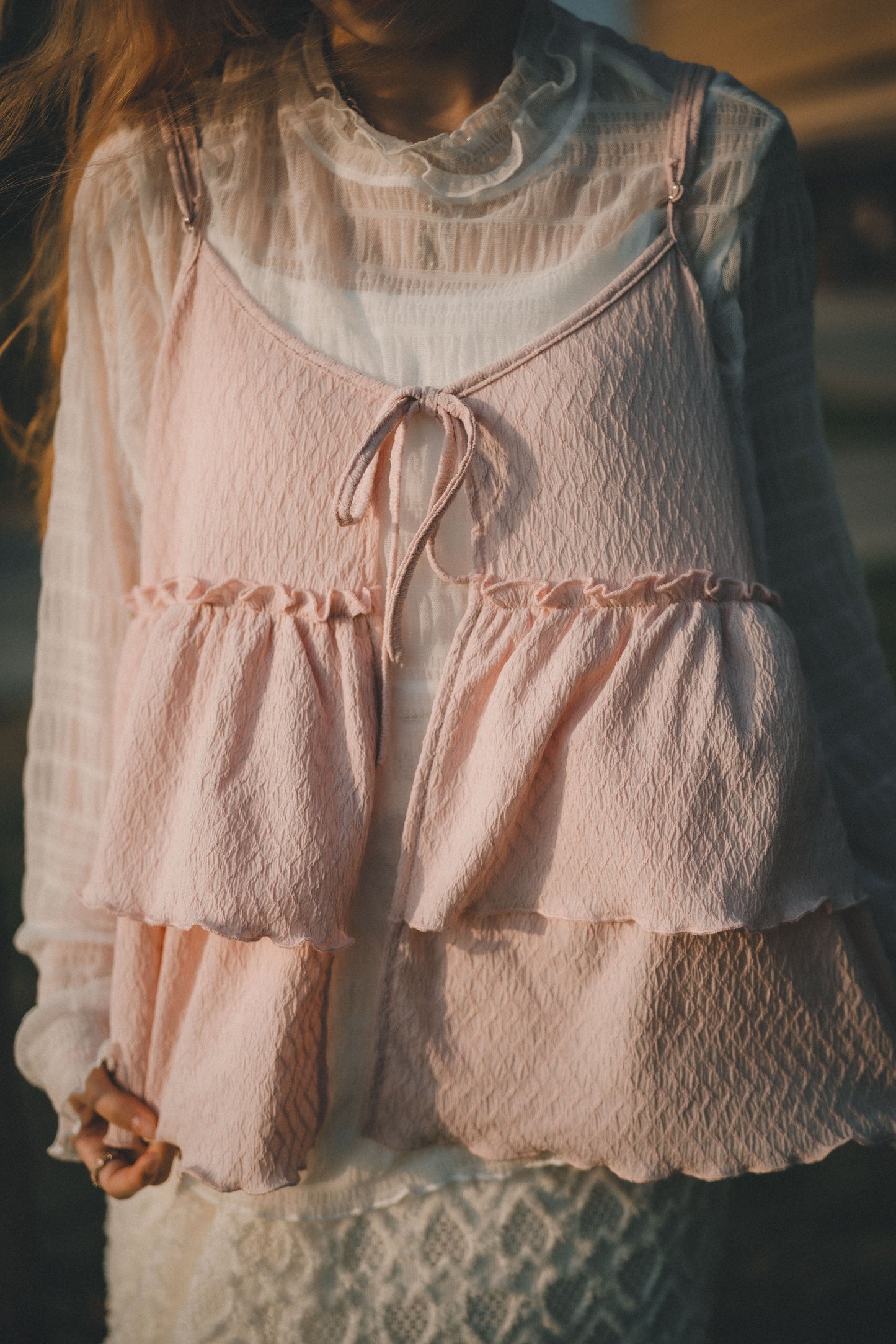 小菱格壓紋🔸荷葉吊帶layer|3色入