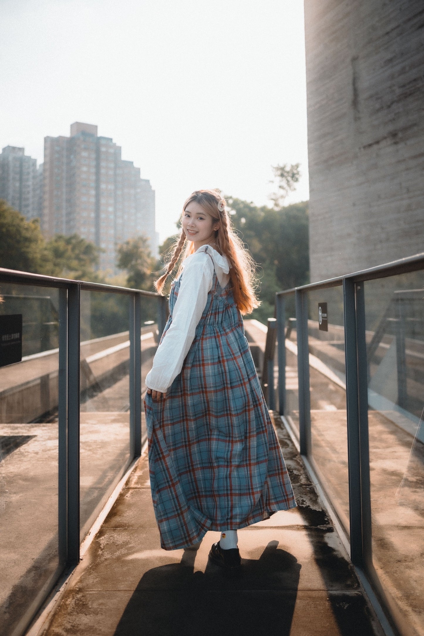 格子斜Ruffle吊帶OPS|2色入