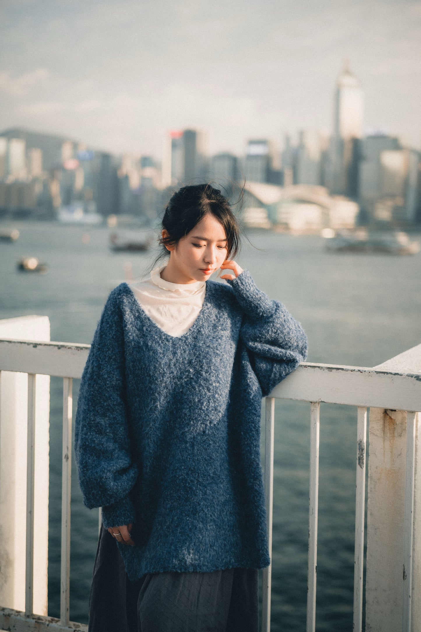 羊毛混紡V領針織上衣|3色入