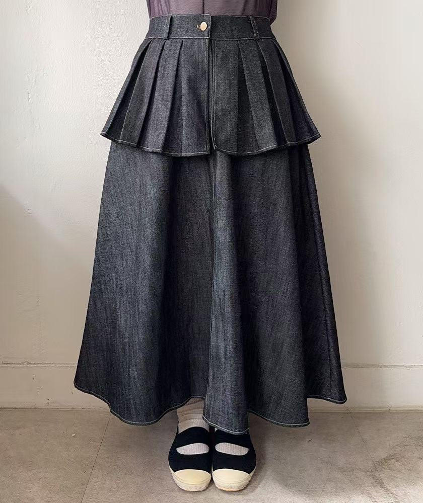 特式設計雙層百褶牛仔裙|2色入