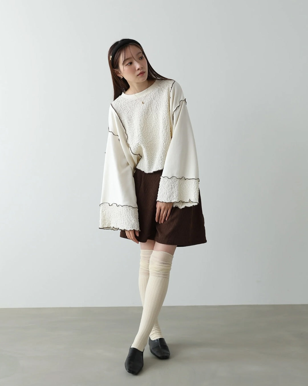 雙拼布料捲捲邊Crop Tee|3色入